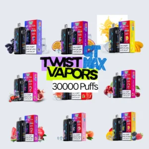 Image of a sleek Twist Vapors GT MAX 30000 Puffs disposable vape device, showcasing its compact design and indicating its high puff count, perfect for vapers in Riyadh